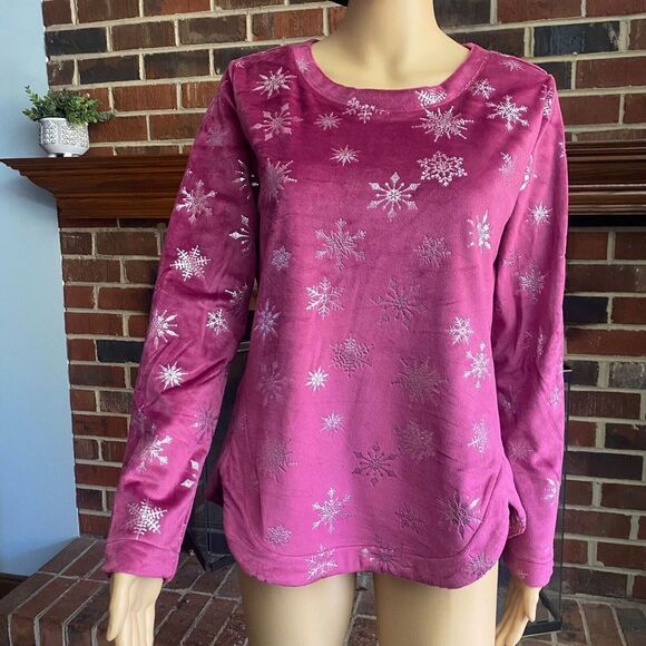Emily Daniels Woman Snowflake Long Sleeved T Shirt Purple Small Sweatshirt new - Picture 4 of 16